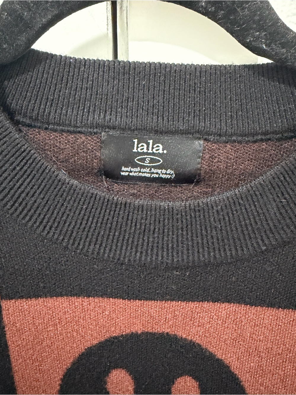 ☻✨Dressed In LALA Happy Face Pullover in Brown & Black Checkered Print ☻✨ - Picture 4 of 5